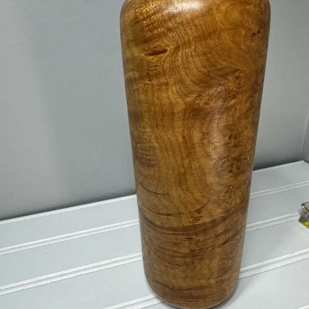 Vintage Hand Turned Maple Wood Weed Pot Bud Vase 10.25” Figured Burl Signed GRF